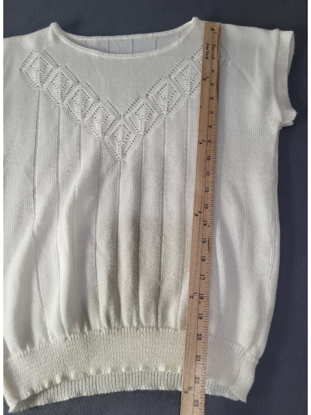 Vintage Women's Large Boho Retro Off White Sweater Acrylic Made in USA Openwork - Picture 4 of 7